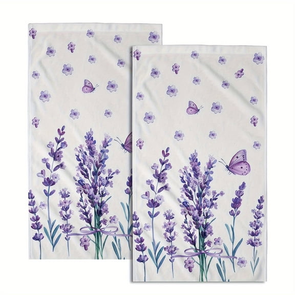Lavender Flower Dish Towel Set of 2, 16 x 24 inches, Absorbent, Purple Kitchen Decor