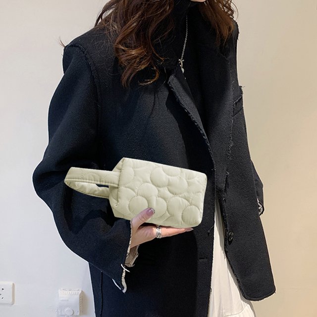 Bolso De Mano Bolso de embrague con patrón de flores acolchado para mujer Mini billetera con cremallera (blanco)