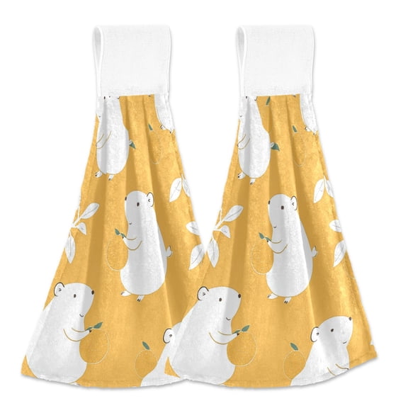 White Mouses Oranges Leaves Hanging Towels with Loop Hand Towels Nylon Fastener Tape Design Dish Cloths 2 Pieces