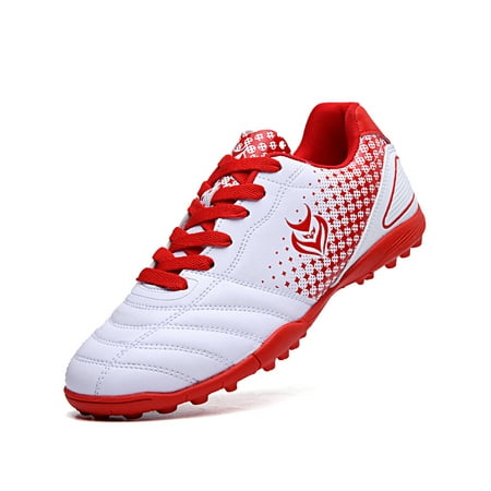 

Wazshop Girls Sneakers Color Stitching Soccer Shoe Closed Toe Trainers Durable Low Top Spikes Boys Shoes Flat Heels Casual White Red 7/6