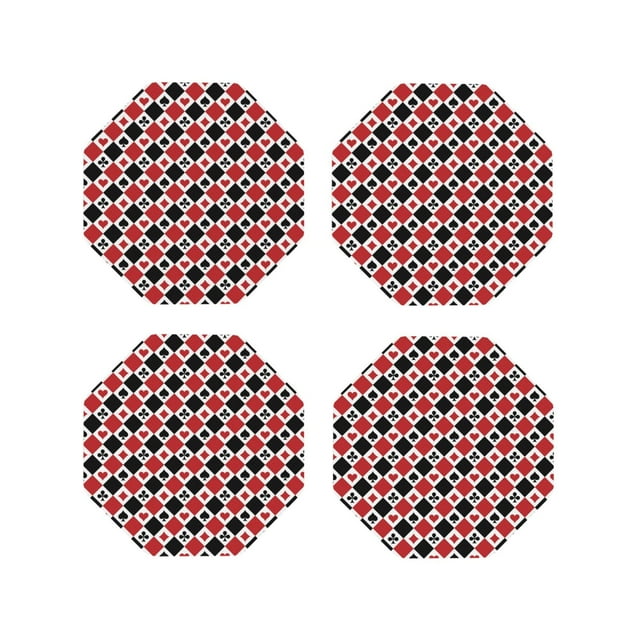 Vsdgher Playing Cards Print Leather Coasters for Drinks, Durable Drink Coasters 4 Set for Tabletop Protection, Luxurious Home Décor and Housewarming Gift-Octagon