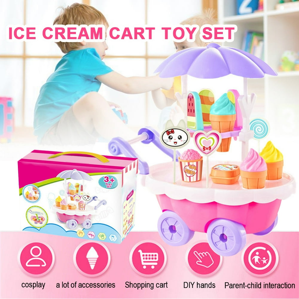 Girls Ice Cream Cart Toy Set Child's Assembly Kitchen Playsets for