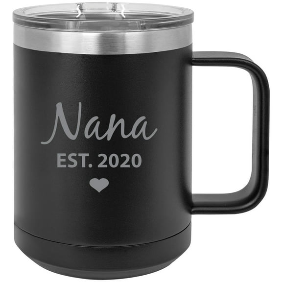 Nana Established Est. 2020 Steel Vacuum Insulated 15 Oz Engraved Travel Coffee Mug with Slider Lid, Black