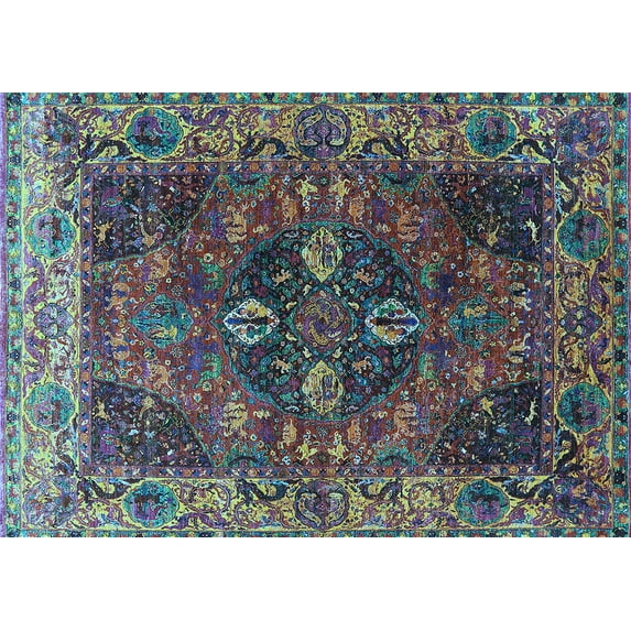 Ahgly Company Indoor Rectangle Oriental Light Blue Industrial Area Rugs, 8' x 12'