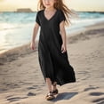 thumbnail image 5 of Mgmyaa Robes pour Filles Enfants Été Manches Courtes Col en V Chandail Longue Robe Plage Robe Décontractée, 5 of 5