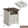 thumbnail image 2 of BOSHIRO Farmhouse Side Table with Charging Station, 2 Drawer Nightstand for Bedroom, Carved Design, Antique White, 2 of 7
