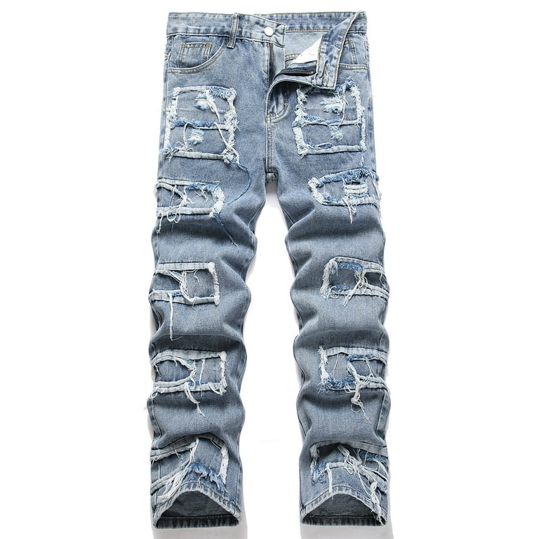 WXLWZYWL Grunge Pants Baggy Men's Ripped Jeans Y2k Hip Hop
