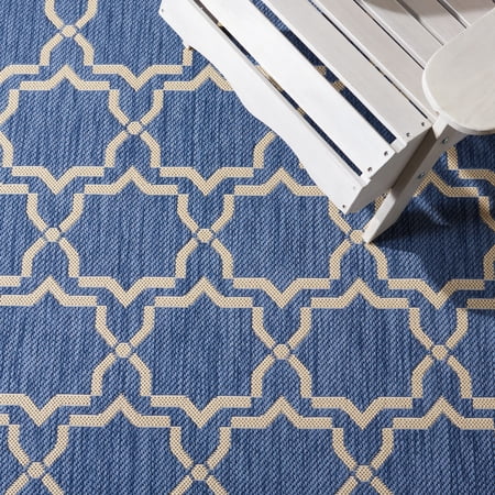 SAFAVIEH Courtyard Allison Geometric Bordered Indoor/Outdoor Area Rug, 9' x 12', Blue/Beige