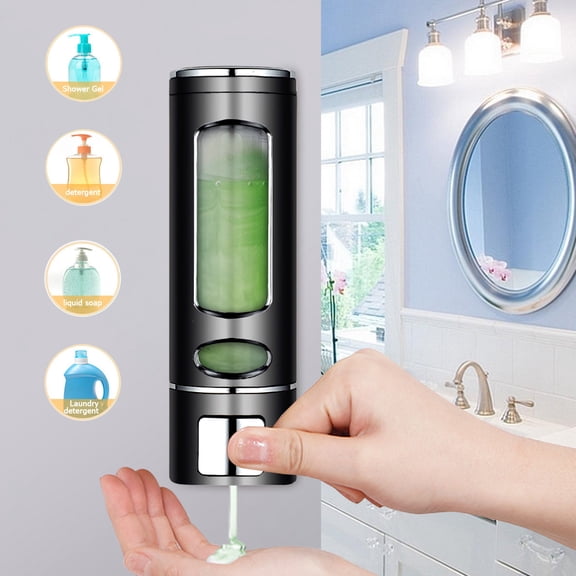 FOUNDLDF 400ml Wall Mounted Liquid Soap Dispenser Bathroom Kitchen Universal Fillable Hand & Body Wash Dispenser Black
