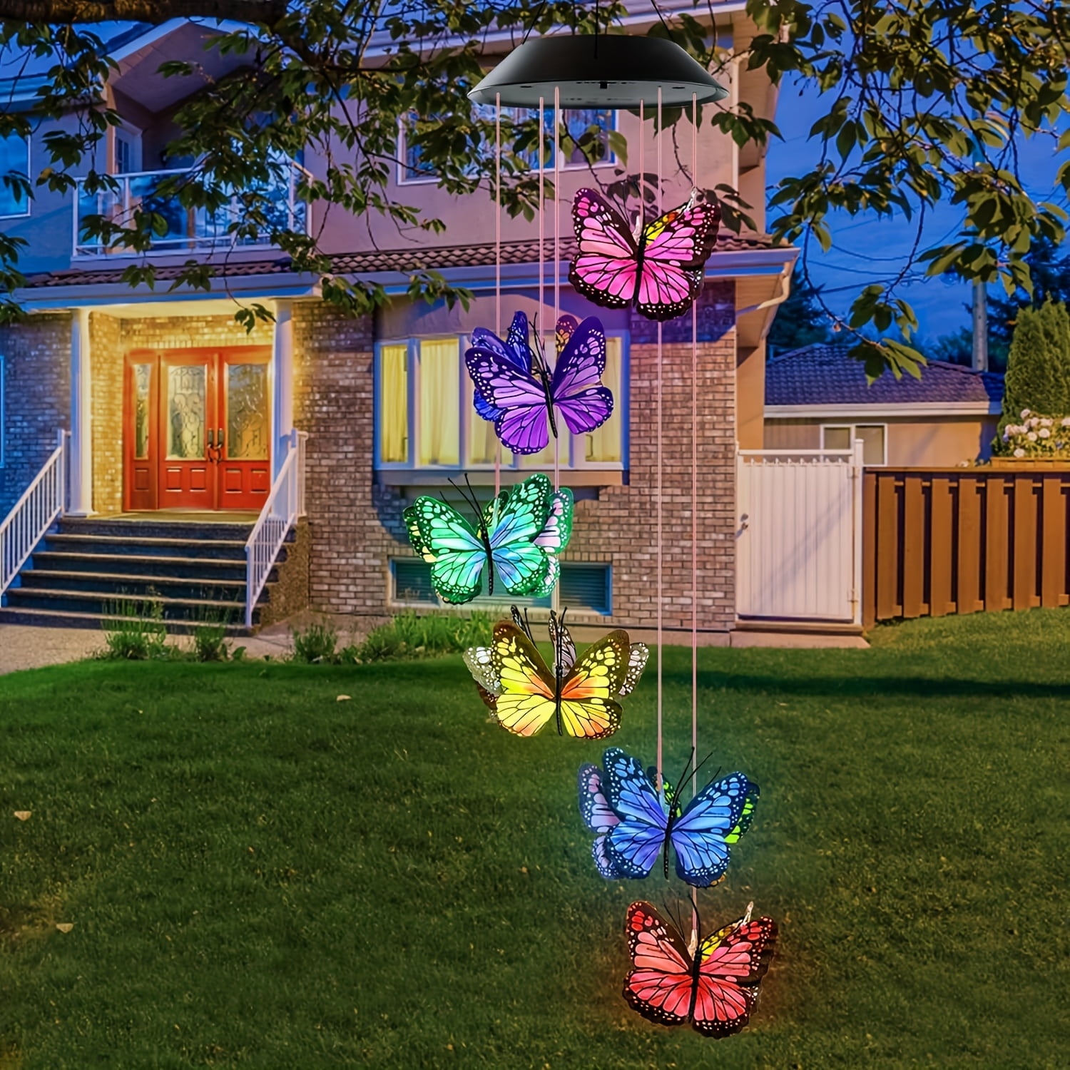 Solar Butterfly Wind Chime, Outdoor Color-Changing Solar Wind Chime, Solar LED light with 12 colorful butterflies，Outdoor Decoration. Christmas Decoration for Yard, Garden Patio Porch Decoration