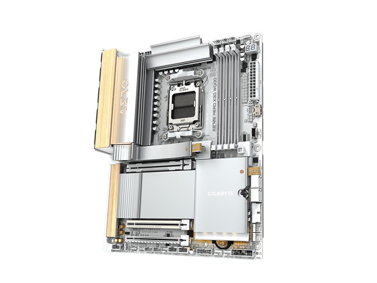 GIGABYTE X870E AERO X3D WOOD AMD AM5 LGA 1718 Motherboard, ATX, Supports AMD Ryzen 9000/8000/7000 Series Processors, DDR5, 16+2+2 Total Power Phase, 4x M.2, PCIe 5.0, USB4 Type-C, WIFI7, Dual 5 GbE L