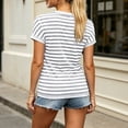 thumbnail image 5 of Women'S Striped Short Sleeve Shirts Summer Comfy Casual V-Neck Basic T-Shirt Loose Fit Lightweight Daily Wear Tops Gray, 5 of 5