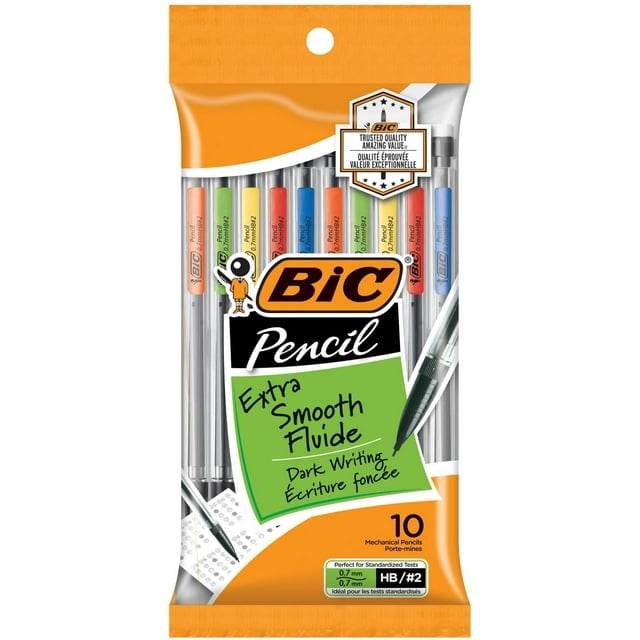 BIC Extra Smooth Mechanical Pencils with Erasers, Medium Point (0.7 mm), 10-Count Pack, Bulk Mechanical Pencils for School or Office Supplies