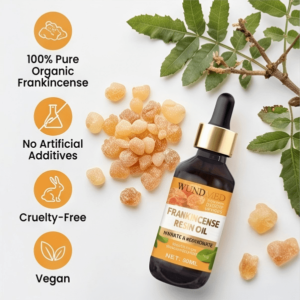 WUNDMED Organic Frankincense Essential Oil for Skin, Pure Frankincense Oil for Diffuser and Aromatherapy, Aceite de Incienso Frankincense, 60ML (2.02 fl.oz)