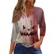 thumbnail image 1 of Camisa Henley informal de manga 3/4 para mujer, blusa con cuello en V y botones con estampado tie-dye para uso diario, 1 of 5
