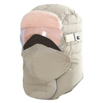 Mupvlun 2 In One Windproof Full Cover Outdoor Riding Winter Sports with Thermal Thick Hat and Protective Glasses for Skiing and Hiking Khaki