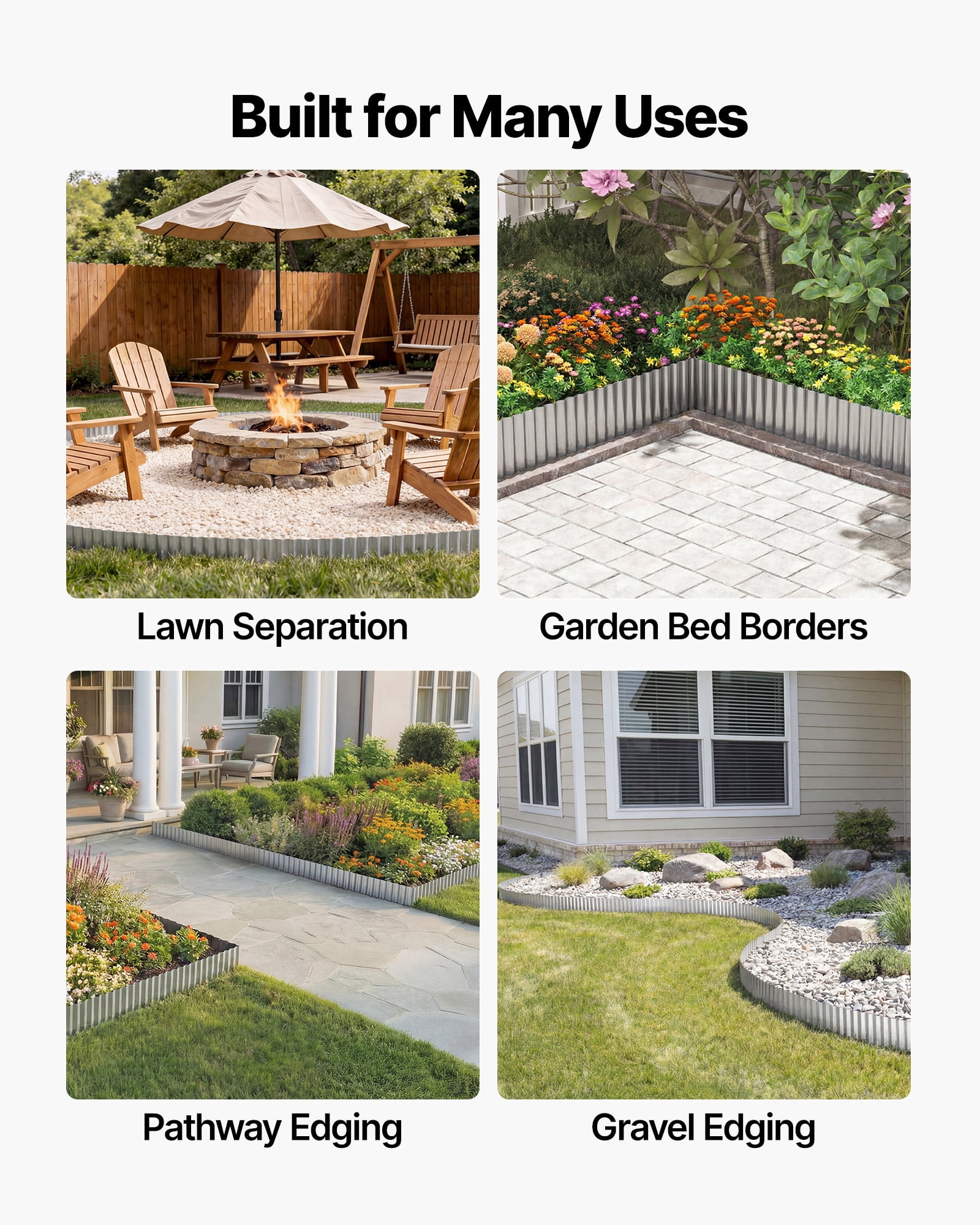 VEVOR Galvanized Steel Landscape Edging, 50 ft x 6 in Metal Edging for Landscaping with Gloves, Easy-to-Install Bendable Metal Strips, Heavy Duty Metal Garden Edge Border for Flower Bed, Yard Pathway