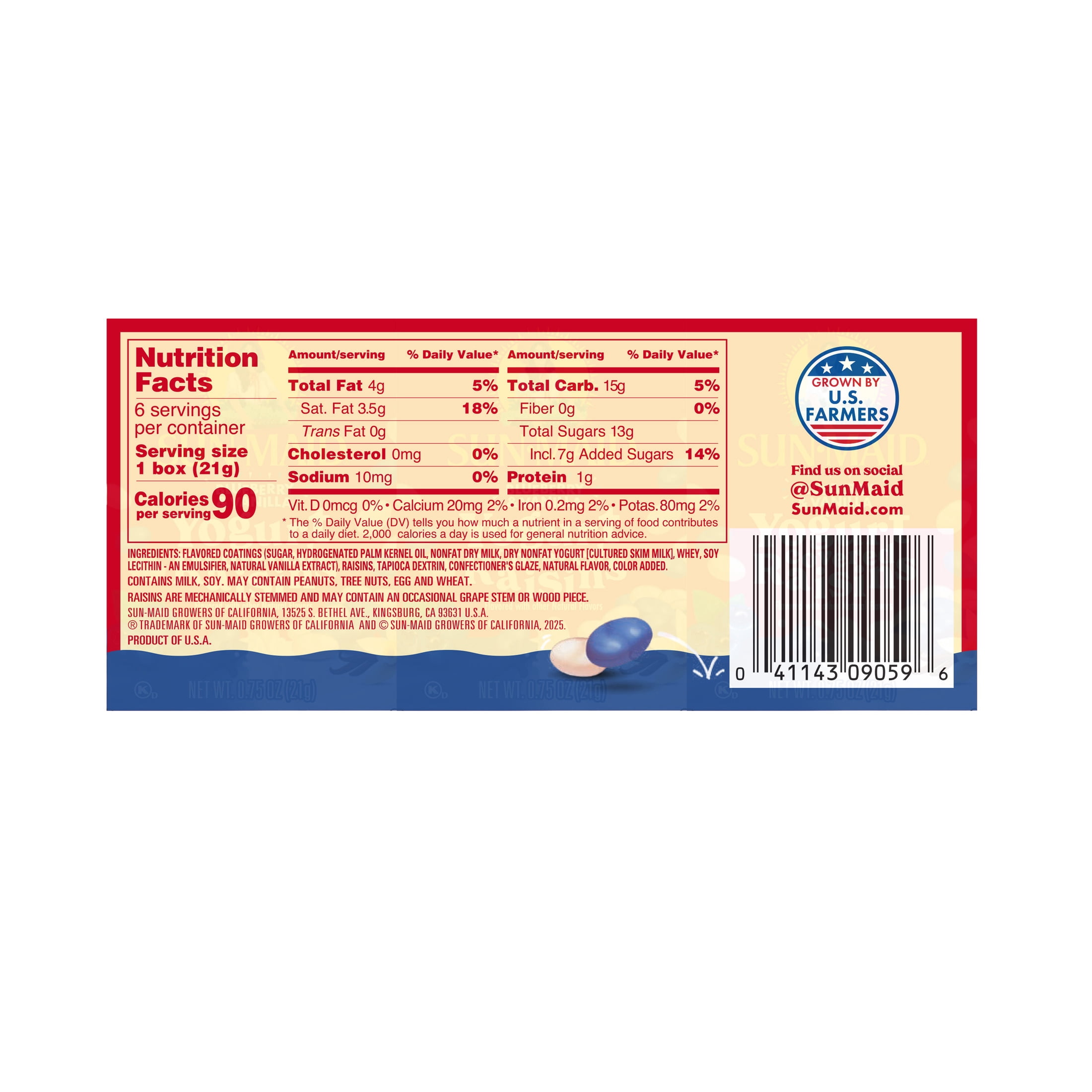 (3 pack) Sun-Maid® Blueberry & Vanilla Yogurt Covered Raisins, .75 Oz., 6 Count