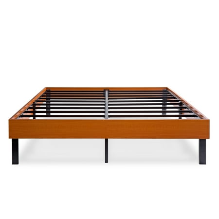 GranRest 14 Inch Wood Platform Bed/ Steel Slat support/ Non Slip, Vintage Cherry