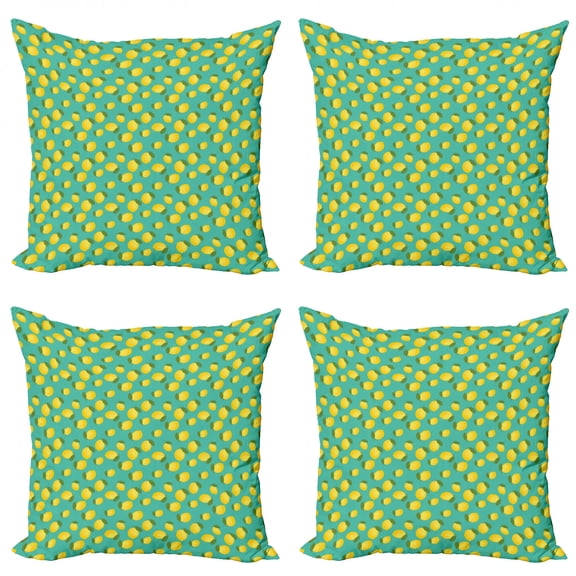 Ambesonne Lemons Throw Pillow Cover 4 Pack, Colorful Citrus Leaves Art, 16", Turquoise Mustard