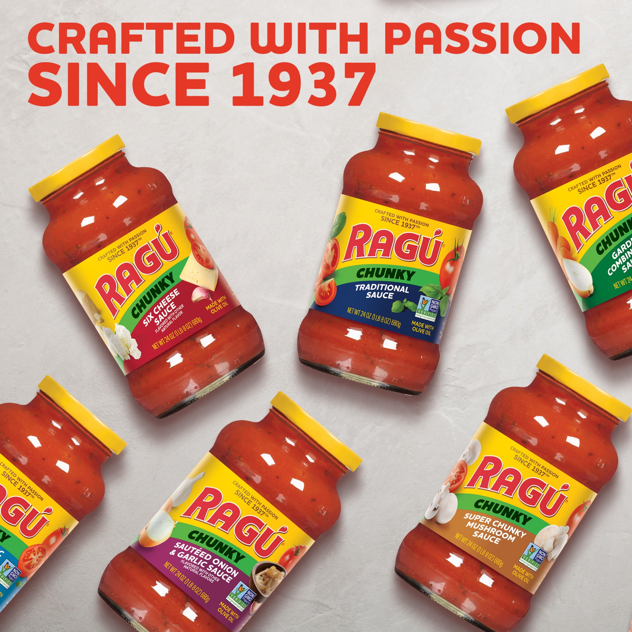 (6 pack) RAGU Chunky Sauteed Onion and Garlic Pasta Sauce, 24 oz