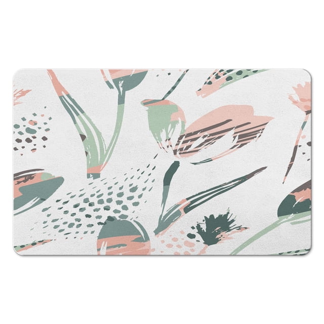 Abstract Pink Boho Non-Slip Bath Mat - Washable 20x32 inch Rug for Bathroom Elegance with Artistic Plant Design!