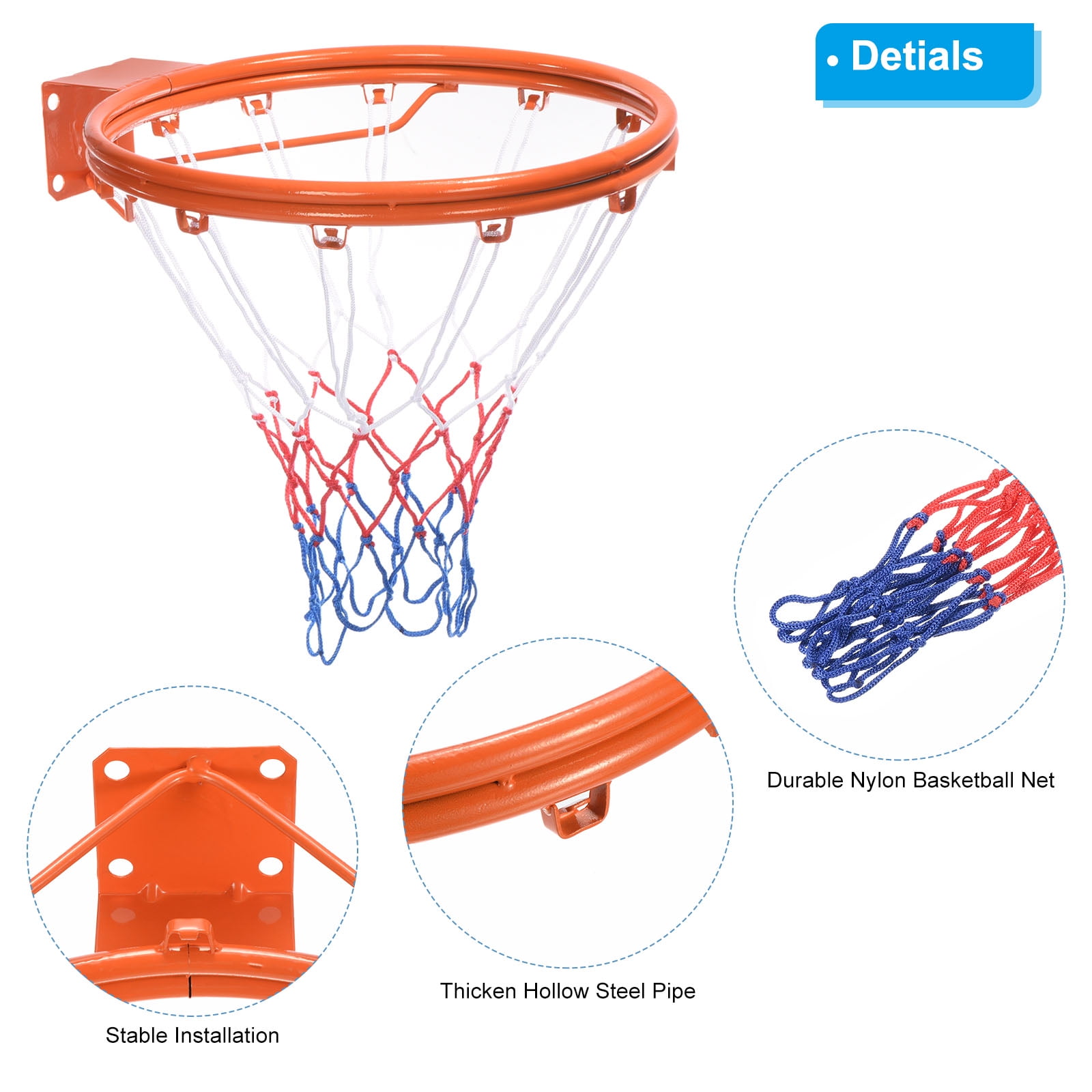 Uxcell 18" Basketball Rim Wall Door Mounted Standard Goal Fit Indoor and Outdoor (Hollow Steel), Orange
