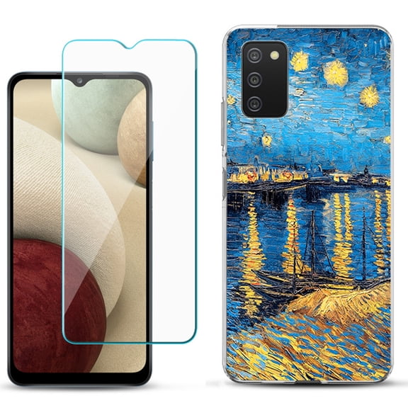 Slim-Fit TPU Phone Case Compatible with Samsung Galaxy A02s, with Tempered Glass Screen Protector, by OneToughShield ® - Starry Night Rhone