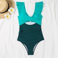 thumbnail image 7 of Womens One Piece Swimsuit Cutout Ruffle Trim Bathing Suit Flattering Swimwear for Beach Pool Vacation Green M, 7 of 7