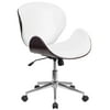 Flash Furniture Mid-Back Mahogany Wood Conference Office Chair in White LeatherSoft