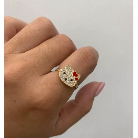 0.50 TCW Round Cut Created White & Black Diamond Hello Kitty Ring 925 Silver