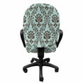 thumbnail image 3 of Floral Office Chair Slipcover, Flower Bands and Damask Inspired Oriental Details, Protective Stretch Decorative Fabric Cover, Standard Size, Dark Rosewood Pale Teal, by Ambesonne, 3 of 5