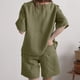 thumbnail image 4 of Moda mujer Casual verano sólido cuello redondo manga corta Top + pantalón corto conjunto Wmkox8yi  bvn227, 4 of 9