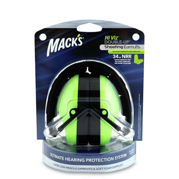 Mack's Double-Up Shooting Earmuffs - Hi Viz Shooters Ear Muffs and Soft Foam Ear Plugs for Hunting, Tactical, Target, Skeet and Trap Shooting