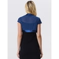 thumbnail image 4 of Satén Shrug Bolero Cap Sleeve Business Open Front Crop Cardigan para mujer Azul XL, 4 of 6