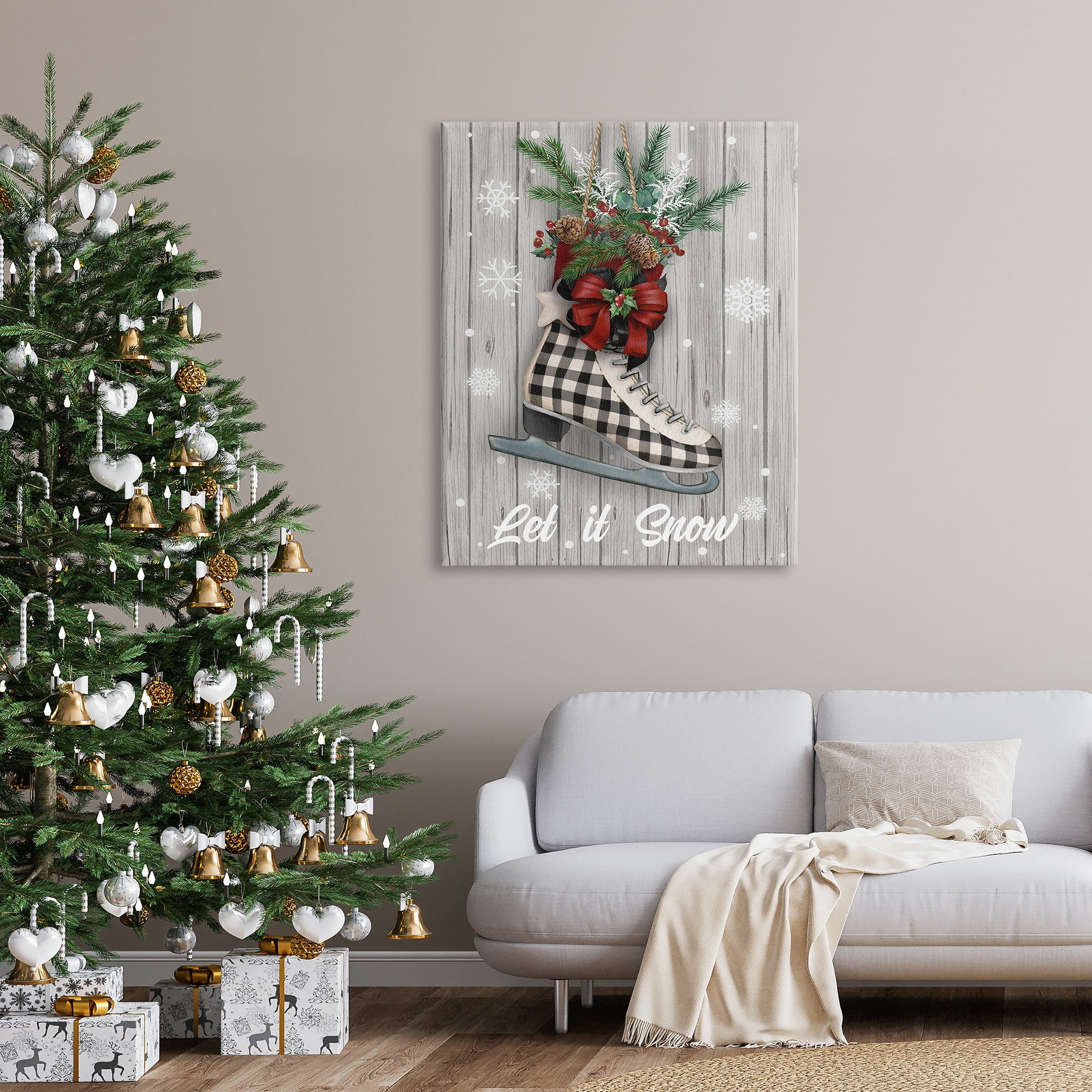 Stupell Industries Let it Snow Ice Skate Holiday Painting Gallery Wrapped Canvas Art Print Wall Art, 36 x 48