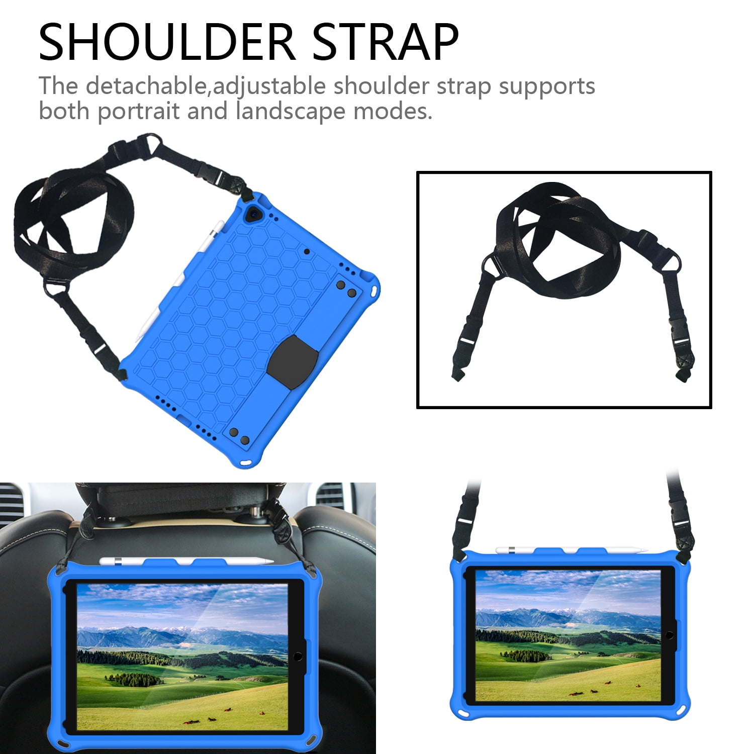 iPad 9th 8th 7th Generation Cases with Screen Protector, iPad 10.2" 2021 2002 2019 Case, Allytech Heavy Duty Shockproof Protective Covers with Stand /Hand Strap/ Should Belt /Pencil Holder,Blue