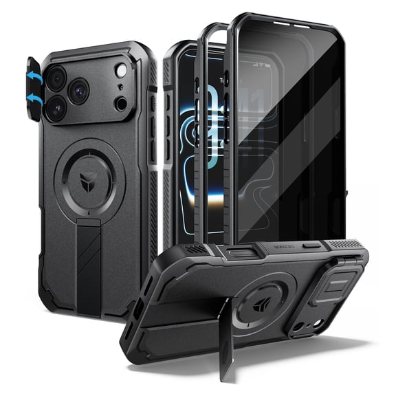 Dexnor for iPhone 18 Pro Max Case/iPhone 17 Pro Max Case, 2 Front Frame, Flip Camera Cover, Compatible with MagSafe, Privacy Screen Protector and Kickstand, Heavy-Duty Shockproof Case, Privacy Black