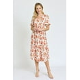 thumbnail image 4 of Ivory Coral Floral V-Neck Butterfly Sleeve Midi Dress | S-3X, 4 of 6