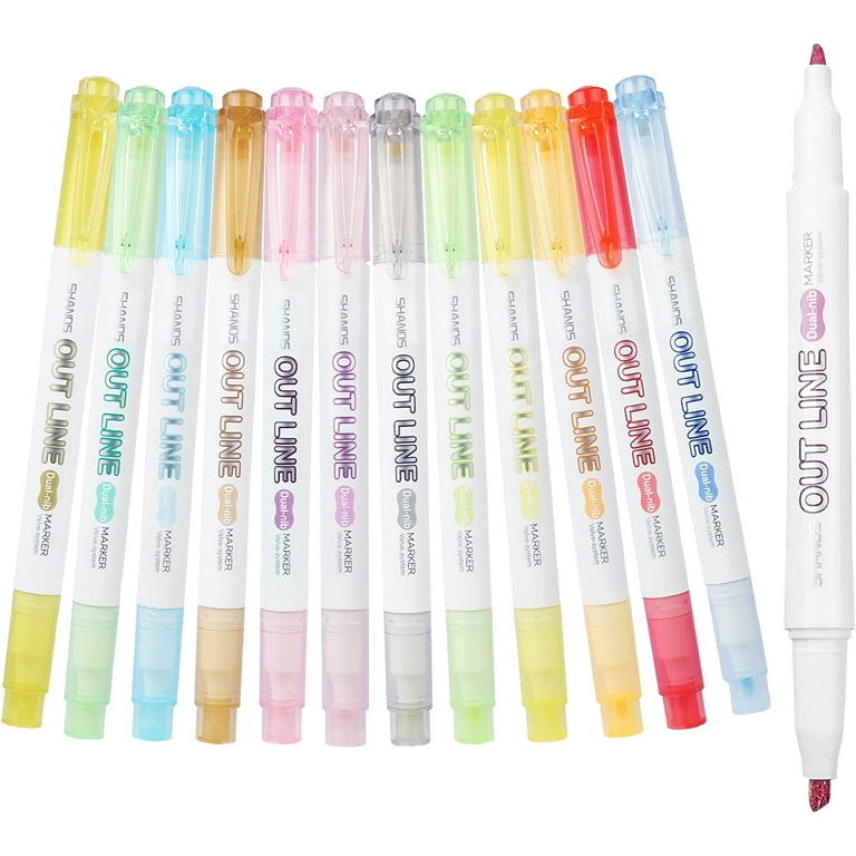 Drawing Double Line Outline Pen Highlighter Marker 8 Color Pens For School