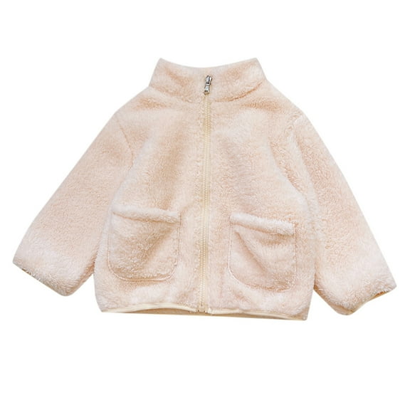 FAOWME Boys Girls Coats Long Sleeve Full Zip Kids Jacket Winter Coat Lightweight Spring Fall Outwear Beige 7-8 Years