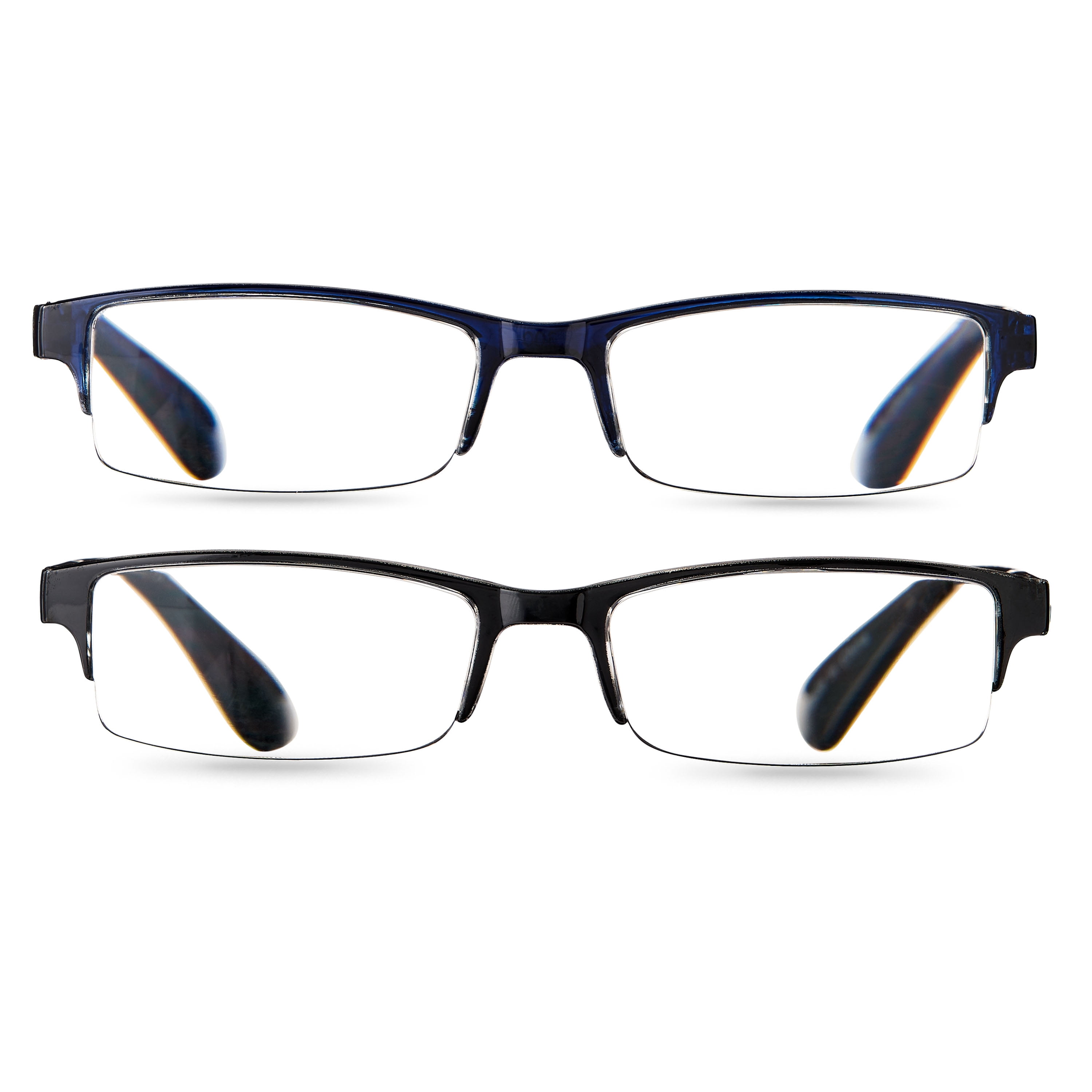 (2 pack) Equate Quinn Value 2-Pack Unisex Rectangular Reading Glasses with Case, Black/Navy Blue, +1.50