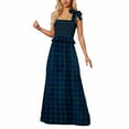 thumbnail image 2 of Letdown Women Plaid Maxi Dress Casual Square Neck Lace-Up Sleeveless Flowy Dress Christmas Checkered Backless Ruffle Long Dresses (Green,L), 2 of 4