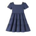 thumbnail image 3 of HILEELANG Toddler Girls 2-8T 100% Cotton Tiered Dress Solid Navy Short Sleeve Casual Dress Size 4T, 3 of 7