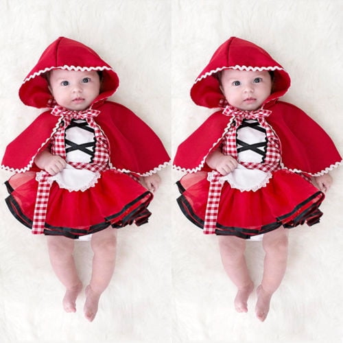 Gupgi Newborn Baby Girl Tutu Dress Cape Cloak Little Red Riding Hood Cosplay Costume Party Clothes Red