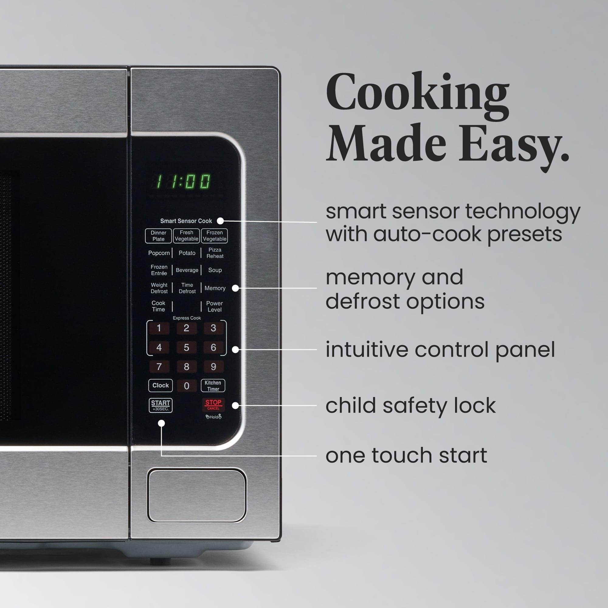 Farberware 2.2 cu ft Microwave Oven, 1100W Compact Microwave Oven with Smart Sensor, Stainless Steel
