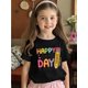 thumbnail image 1 of Happy First of School" Graphic Tee for Girls - Casual, Loose-Fitting, 100% Cotton T-Shirt with Colorful Pencil Design, Perfect for Summer, School Uniform Tee | Playful Print Top, 1 of 6