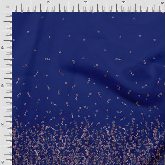 Soimoi Crepe Silk Fabric Leaves & Berries Panel Print Fabric by Yard 42 Inch Wide
