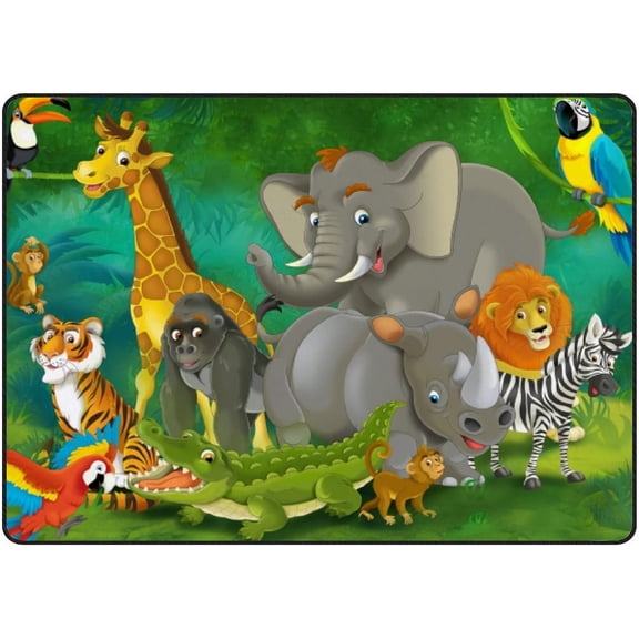 Crawling Indoor Carpet Play Mat Cartoon Tropic Safari Animals for Living Room Bedroom Educational Nursery Floor Mat Area Rugs 80x58in
