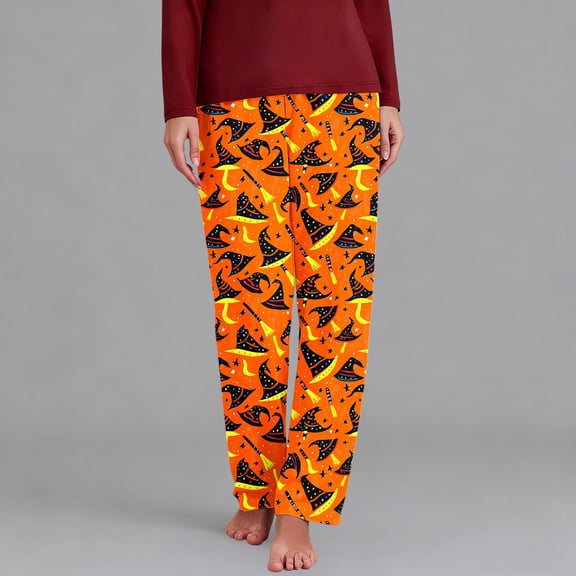 Drovellove Women's Casual Halloween Print Pajama Pants - Cropped Pants Soft Long Lounge Trousers for Relaxing at Home or Sleeping